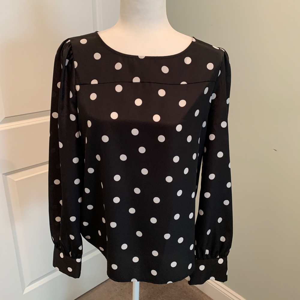 Black silk polka dot long sleeves blouse